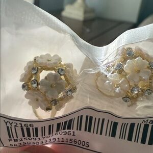 Floral Gold and White Earrings
